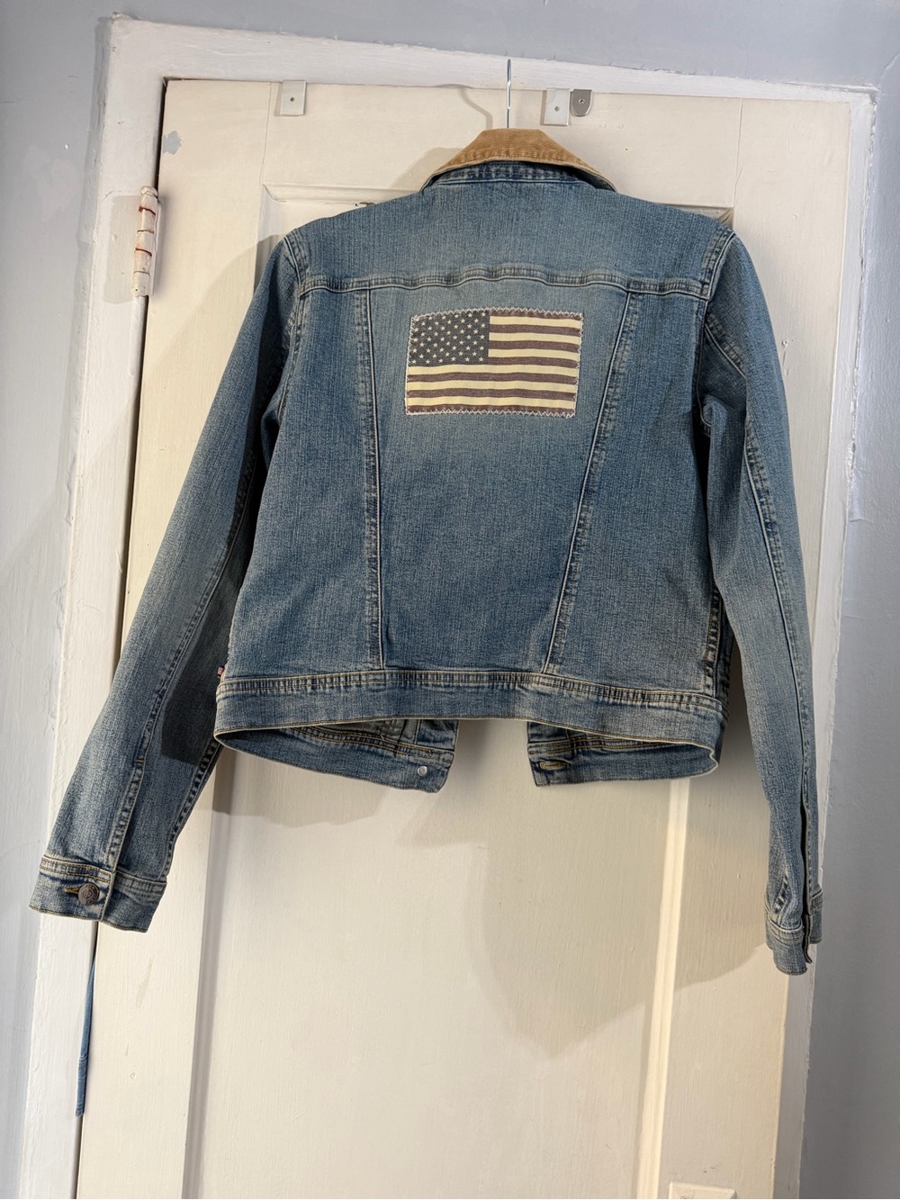 Polo Ralph Lauren 90s Classic Denim Jacket American Flag Corduroy L - Picture 5 of 10